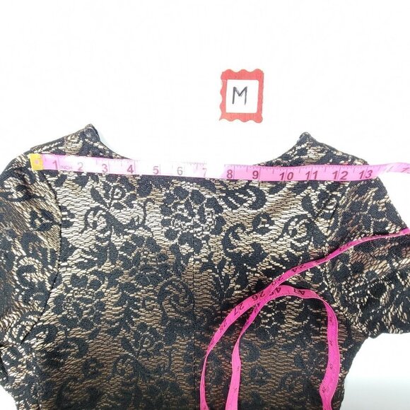 Bronze Gold Long Sleeve Black Dress With Lace Overlay  - Size M, Size L - Picture 9 of 13